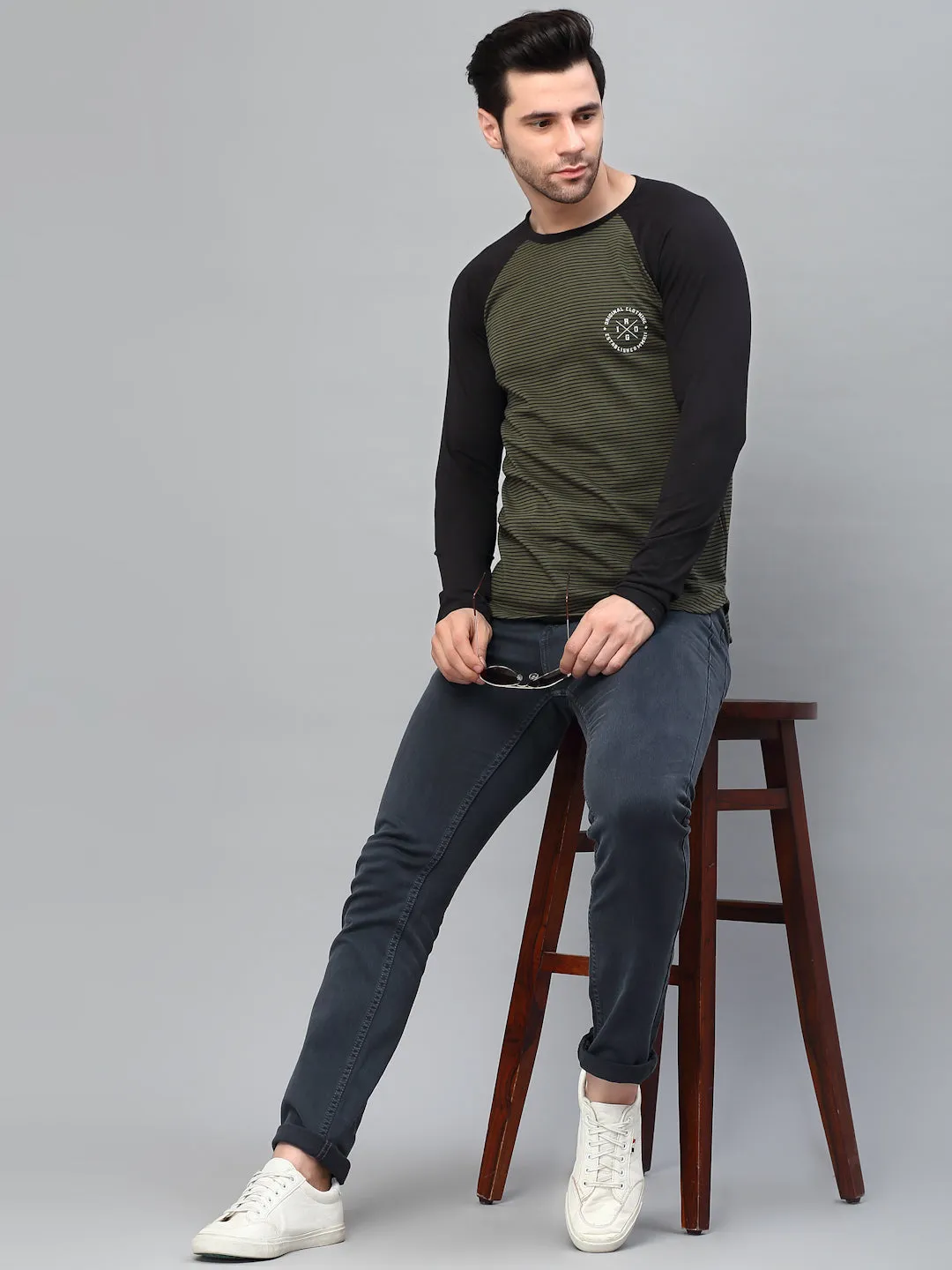 Printed Round Neck  Raglan Full Sleeve T-Shirt