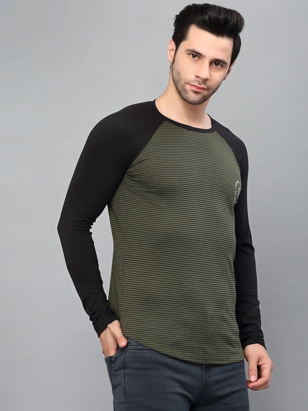 Printed Round Neck  Raglan Full Sleeve T-Shirt