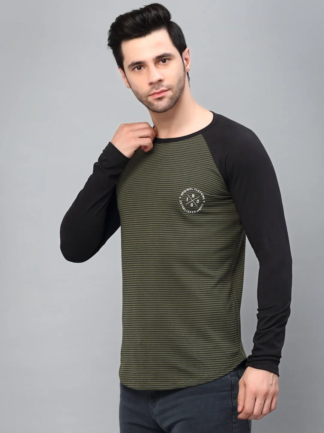 Printed Round Neck  Raglan Full Sleeve T-Shirt