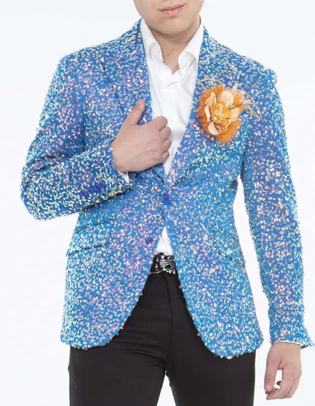 sequin blazer men, glitter Blue