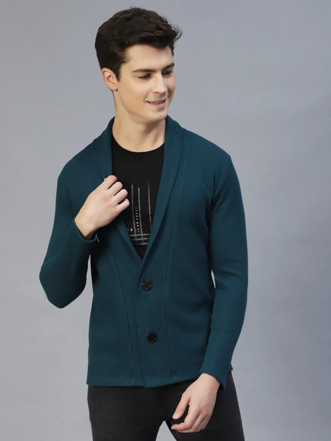 Shawl Collar waffle Knit Shrug