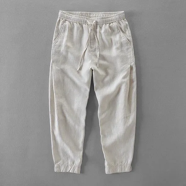 Spring summer 100% linen pants men brand trousers men ankle-length pants mens loose elastic waist wide leg trousers mens 30-40