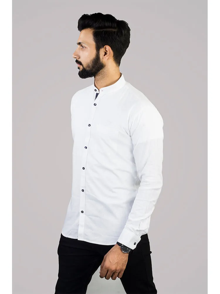 White Formal Shirt for Men - White Solid Linen Formal Men Shirt